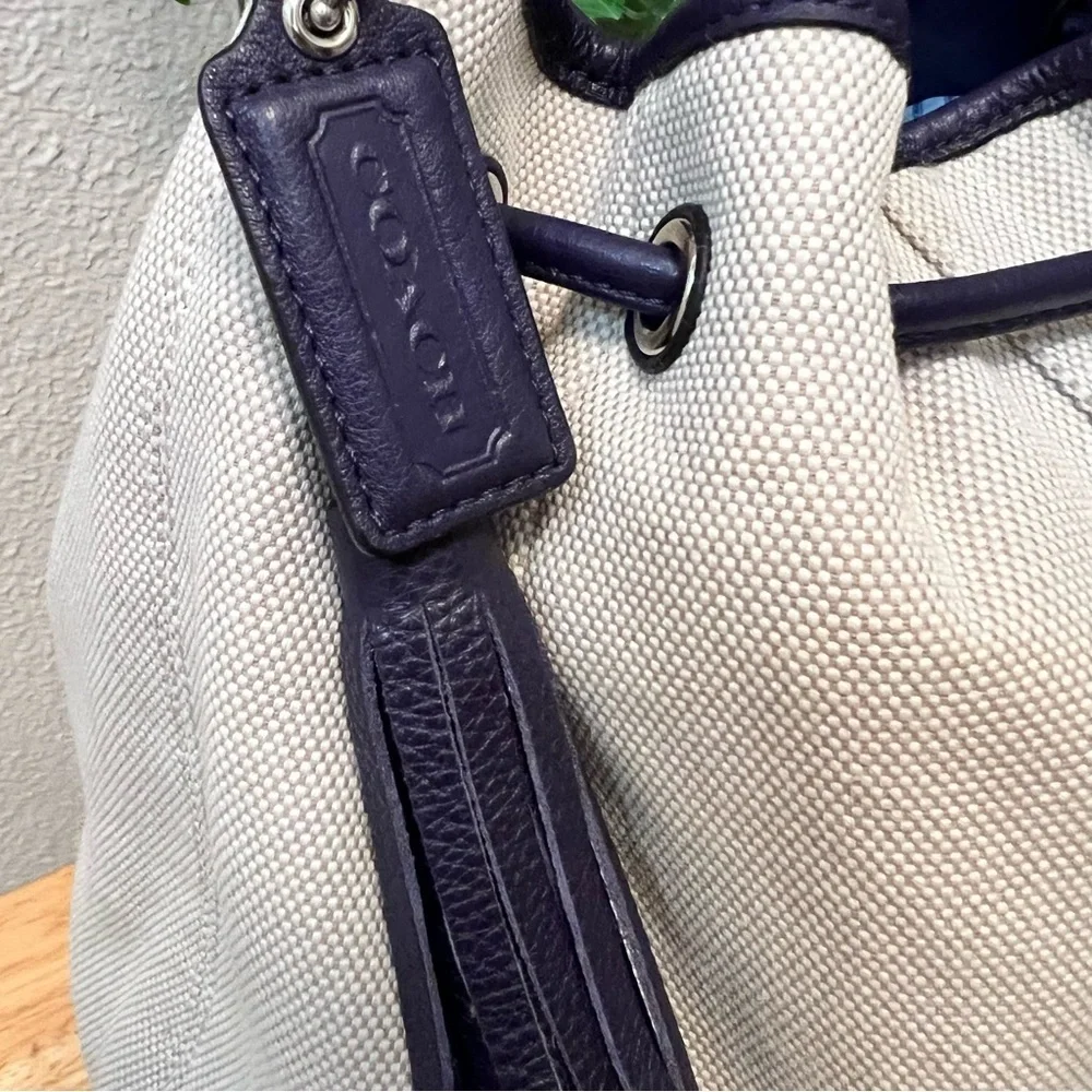 Coach Cream Navy Blue Drawstring Shoulder Bag